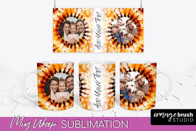 Autumn Photo Frame Mug Wrap - Tie Dye Background Sublimation OrangeBrushStudio 