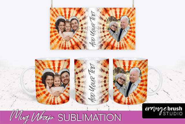 Autumn Photo Frame Mug Wrap - Tie Dye Background Sublimation OrangeBrushStudio 