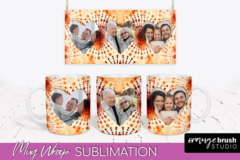 Autumn Photo Frame Mug Wrap - Tie Dye Background Sublimation OrangeBrushStudio 