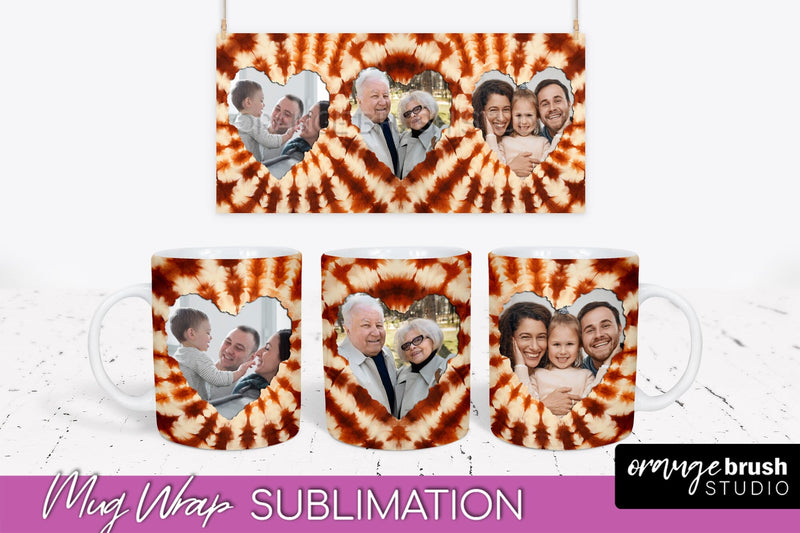 Autumn Photo Frame Mug Wrap - Tie Dye Background Sublimation OrangeBrushStudio 
