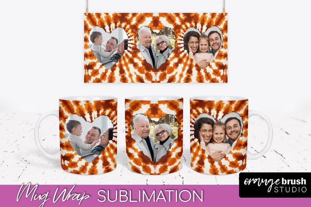 Autumn Photo Frame Mug Wrap - Tie Dye Background Sublimation OrangeBrushStudio 