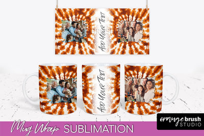 Autumn Photo Frame Mug Wrap - Tie Dye Background Sublimation OrangeBrushStudio 