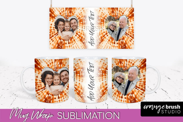 Autumn Photo Frame Mug Wrap - Tie Dye Background Sublimation OrangeBrushStudio 
