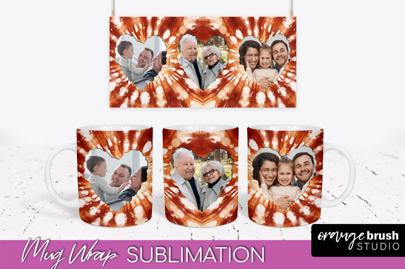 Autumn Photo Frame Mug Wrap - Tie Dye Background Sublimation OrangeBrushStudio 