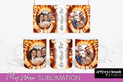 Autumn Photo Frame Mug Wrap - Tie Dye Background Sublimation OrangeBrushStudio 