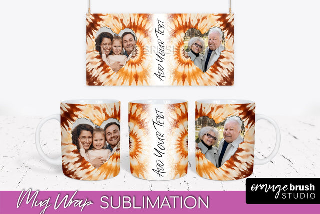 Autumn Photo Frame Mug Wrap - Tie Dye Background Sublimation OrangeBrushStudio 
