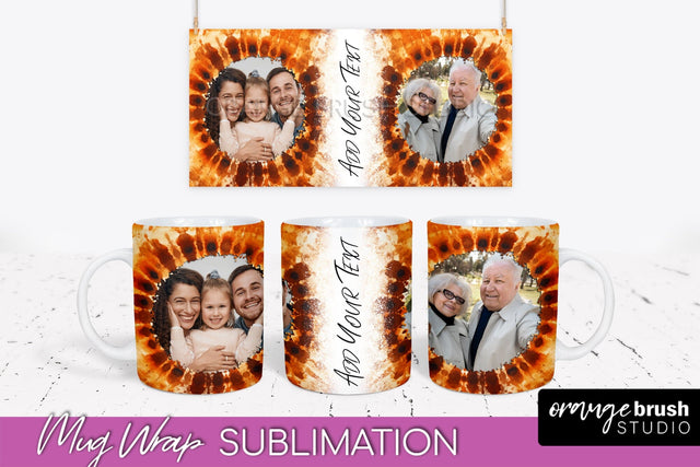 Autumn Photo Frame Mug Wrap - Tie Dye Background Sublimation OrangeBrushStudio 