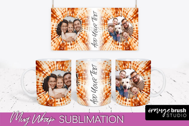 Autumn Photo Frame Mug Wrap - Tie Dye Background Sublimation OrangeBrushStudio 