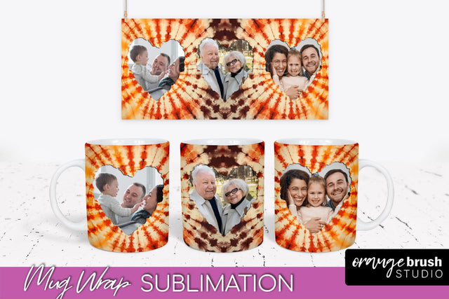 Autumn Photo Frame Mug Wrap - Tie Dye Background Sublimation OrangeBrushStudio 