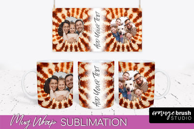 Autumn Photo Frame Mug Wrap - Tie Dye Background Sublimation OrangeBrushStudio 