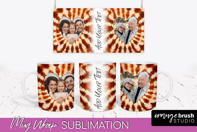 Autumn Photo Frame Mug Wrap - Tie Dye Background Sublimation OrangeBrushStudio 