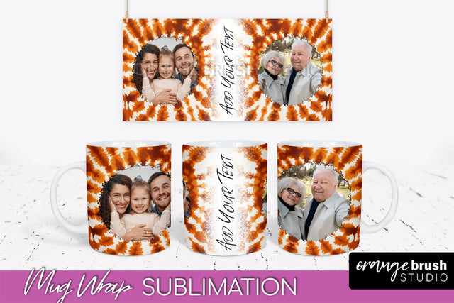 Autumn Photo Frame Mug Wrap - Tie Dye Background Sublimation OrangeBrushStudio 