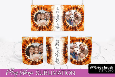 Autumn Photo Frame Mug Wrap - Tie Dye Background Sublimation OrangeBrushStudio 