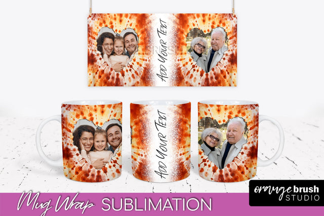 Autumn Photo Frame Mug Wrap - Tie Dye Background Sublimation OrangeBrushStudio 