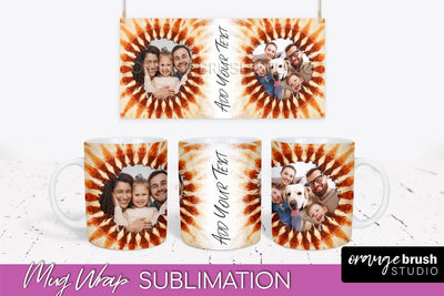 Autumn Photo Frame Mug Wrap - Tie Dye Background Sublimation OrangeBrushStudio 