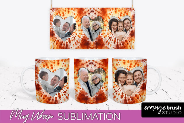 Autumn Photo Frame Mug Wrap - Tie Dye Background Sublimation OrangeBrushStudio 