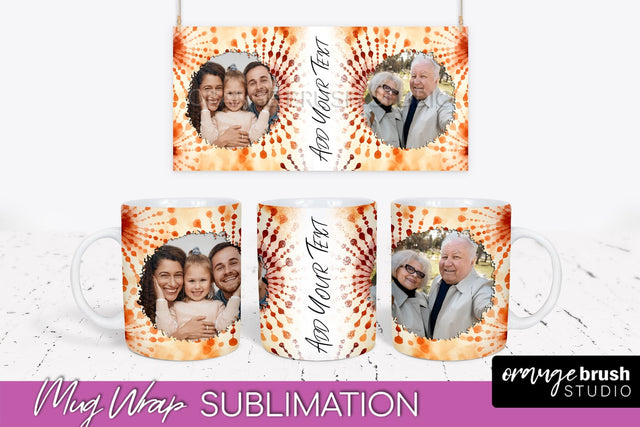 Autumn Photo Frame Mug Wrap - Tie Dye Background Sublimation OrangeBrushStudio 