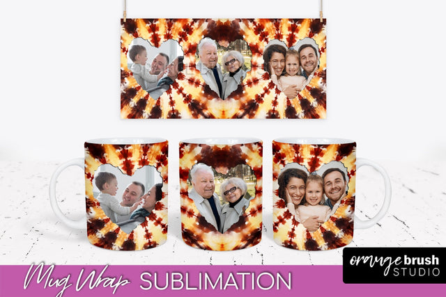Autumn Photo Frame Mug Wrap - Tie Dye Background Sublimation OrangeBrushStudio 