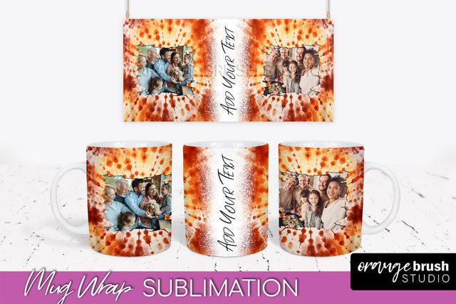 Autumn Photo Frame Mug Wrap - Tie Dye Background Sublimation OrangeBrushStudio 
