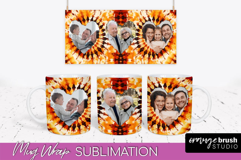 Autumn Photo Frame Mug Wrap - Tie Dye Background Sublimation OrangeBrushStudio 