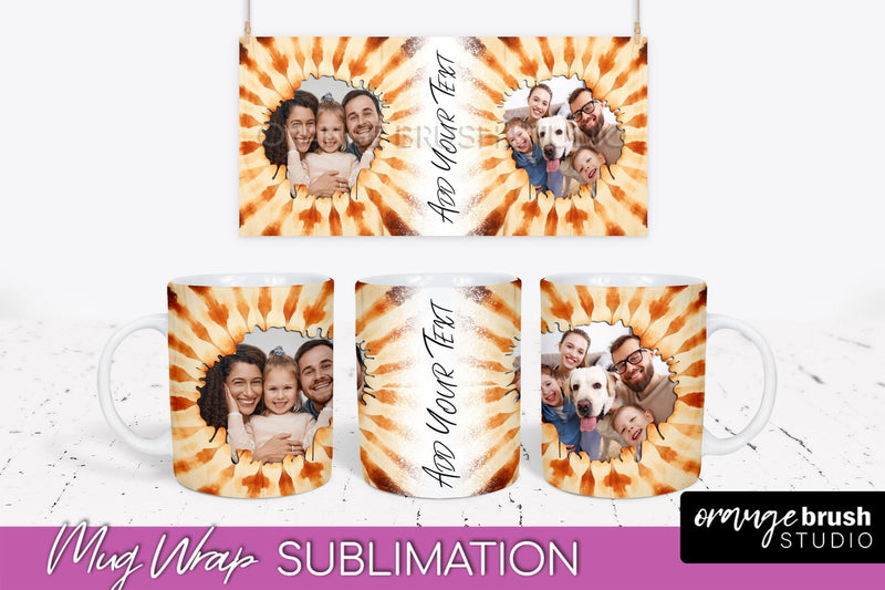Autumn Photo Frame Mug Wrap - Tie Dye Background Sublimation OrangeBrushStudio 