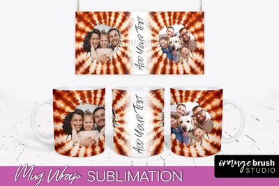 Autumn Photo Frame Mug Wrap - Tie Dye Background Sublimation OrangeBrushStudio 