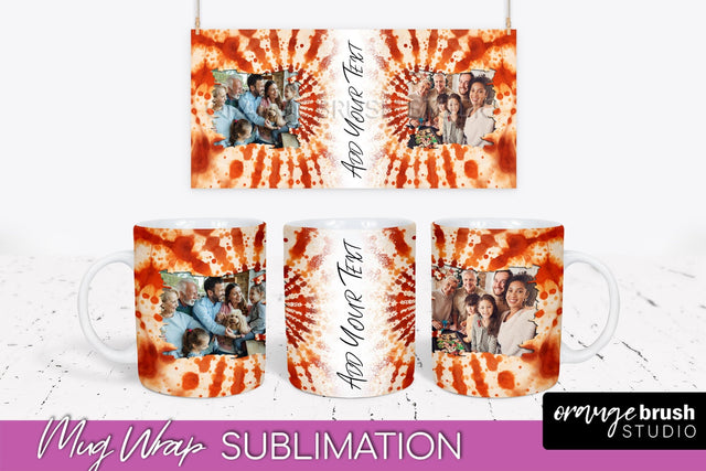 Autumn Photo Frame Mug Wrap - Tie Dye Background Sublimation OrangeBrushStudio 