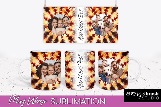 Autumn Photo Frame Mug Wrap - Tie Dye Background Sublimation OrangeBrushStudio 