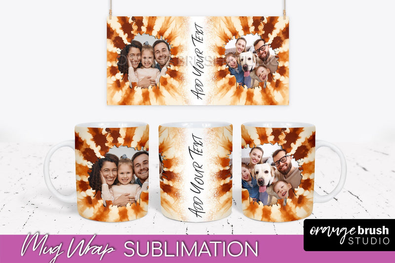 Autumn Photo Frame Mug Wrap - Tie Dye Background Sublimation OrangeBrushStudio 