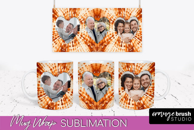 Autumn Photo Frame Mug Wrap - Tie Dye Background Sublimation OrangeBrushStudio 