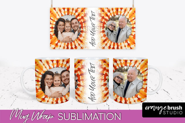Autumn Photo Frame Mug Wrap - Tie Dye Background Sublimation OrangeBrushStudio 