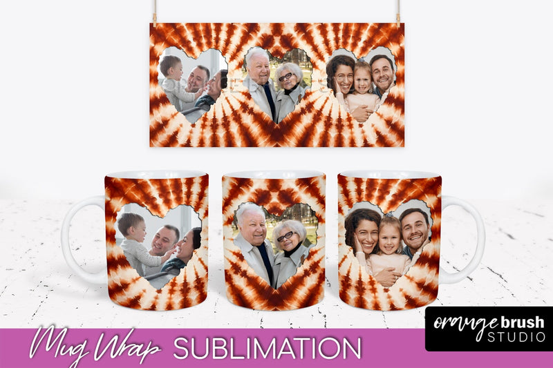 Autumn Photo Frame Mug Wrap - Tie Dye Background Sublimation OrangeBrushStudio 