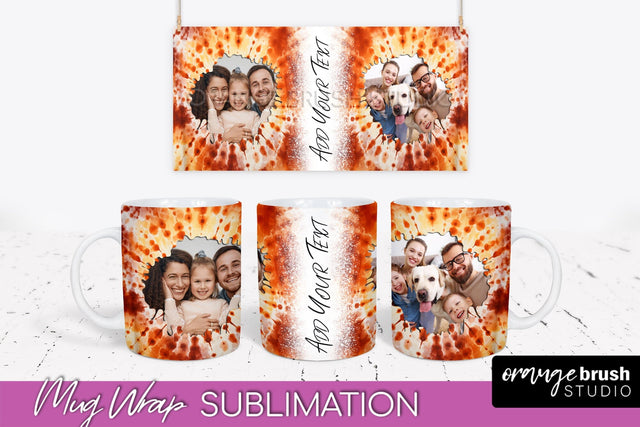 Autumn Photo Frame Mug Wrap - Tie Dye Background Sublimation OrangeBrushStudio 
