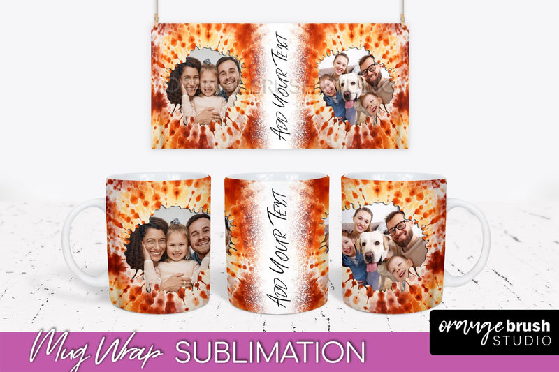 Autumn Photo Frame Mug Wrap - Tie Dye Background Sublimation OrangeBrushStudio 
