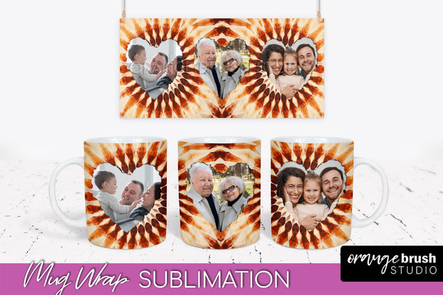 Autumn Photo Frame Mug Wrap - Tie Dye Background Sublimation OrangeBrushStudio 