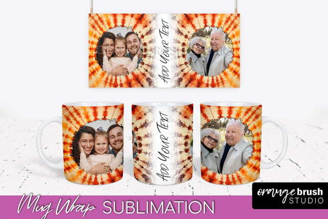 Autumn Photo Frame Mug Wrap - Tie Dye Background Sublimation OrangeBrushStudio 