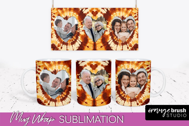 Autumn Photo Frame Mug Wrap - Tie Dye Background Sublimation OrangeBrushStudio 