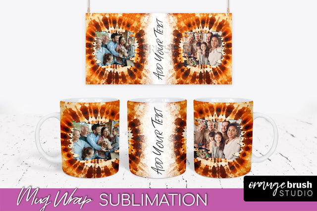 Autumn Photo Frame Mug Wrap - Tie Dye Background Sublimation OrangeBrushStudio 