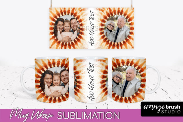 Autumn Photo Frame Mug Wrap - Tie Dye Background Sublimation OrangeBrushStudio 
