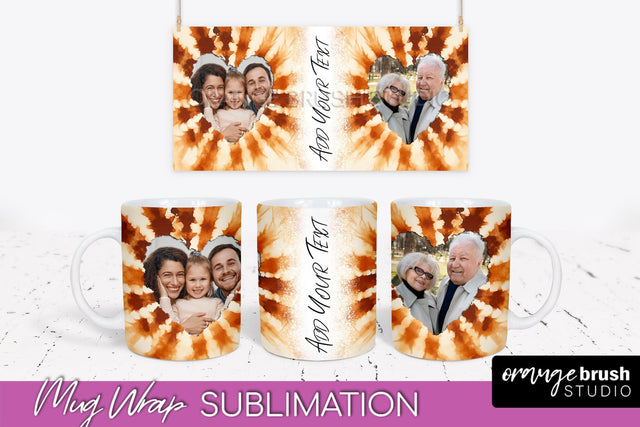 Autumn Photo Frame Mug Wrap - Tie Dye Background Sublimation OrangeBrushStudio 