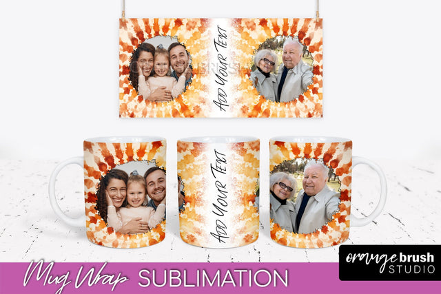 Autumn Photo Frame Mug Wrap - Tie Dye Background Sublimation OrangeBrushStudio 