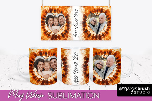 Autumn Photo Frame Mug Wrap - Tie Dye Background Sublimation OrangeBrushStudio 