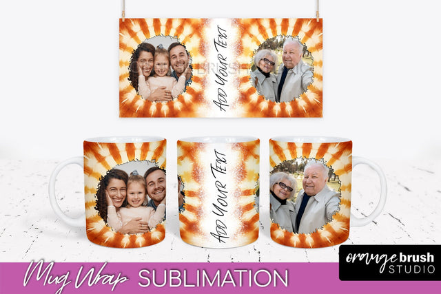 Autumn Photo Frame Mug Wrap - Tie Dye Background Sublimation OrangeBrushStudio 
