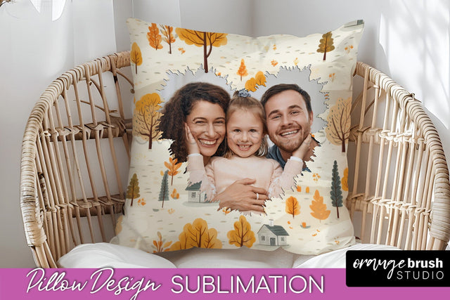 Autumn Photo Frame Pillow Sublimation - Add Your Picture Sublimation OrangeBrushStudio 