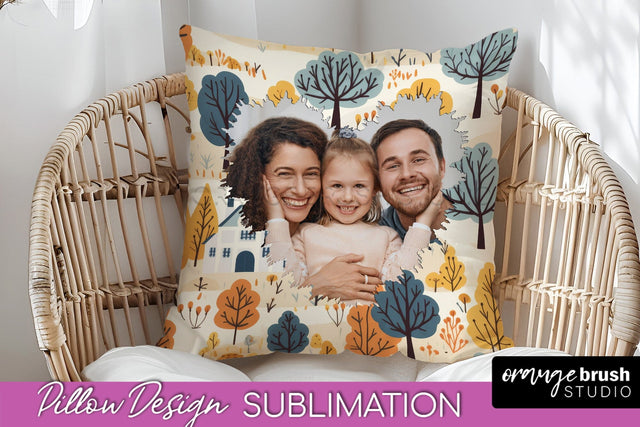 Autumn Photo Frame Pillow Sublimation - Add Your Picture Sublimation OrangeBrushStudio 