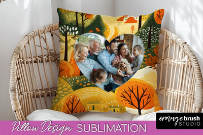 Autumn Photo Frame Pillow Sublimation - Add Your Picture Sublimation OrangeBrushStudio 