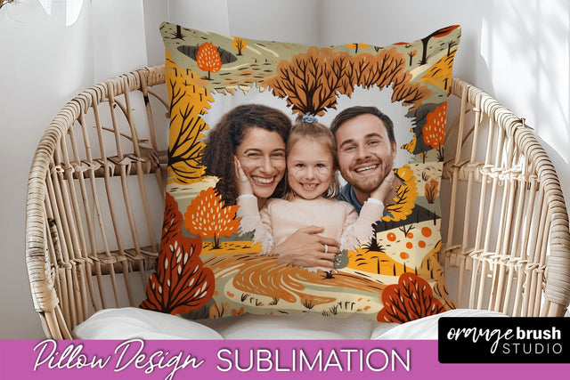 Autumn Photo Frame Pillow Sublimation - Add Your Picture Sublimation OrangeBrushStudio 