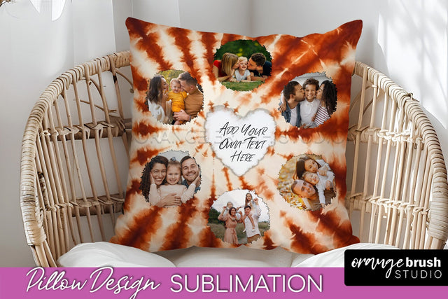Autumn Photo Frame Pillow Sublimation -Tie Dye Background Sublimation OrangeBrushStudio 