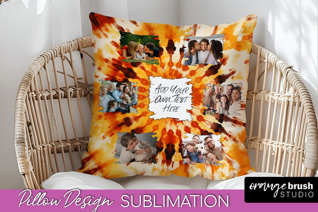 Autumn Photo Frame Pillow Sublimation -Tie Dye Background Sublimation OrangeBrushStudio 
