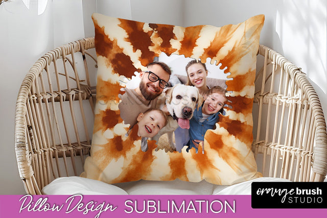 Autumn Photo Frame Pillow Sublimation -Tie Dye Background Sublimation OrangeBrushStudio 